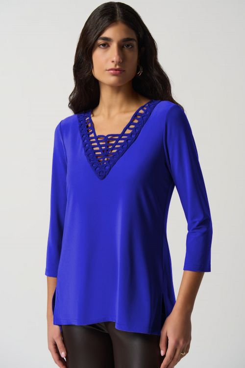 Joseph Ribkoff Royal Sapphire Soutache Neckline Top Style 233124