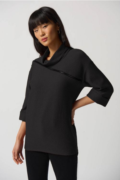 Joseph Ribkoff Black Cowl-Collar Boxy Sweater Style 233126