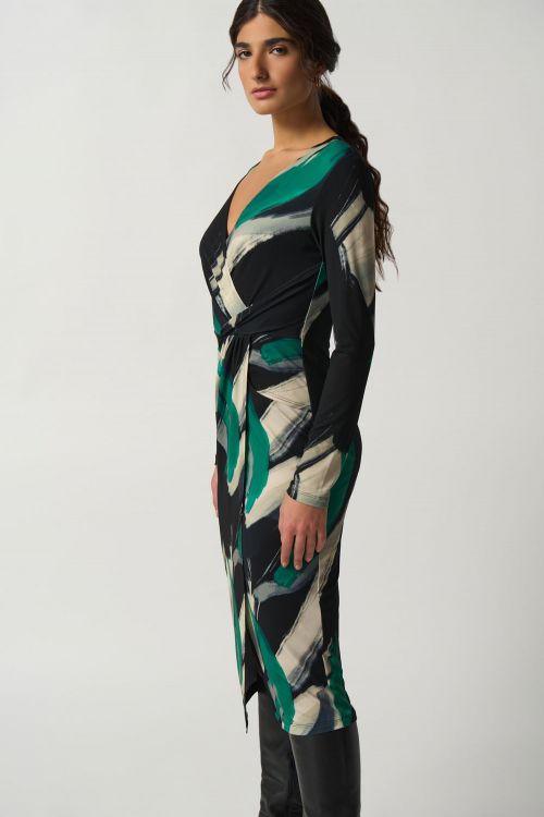 Joseph Ribkoff Black/Multi Abstract Print Wrap Dress Style 233127