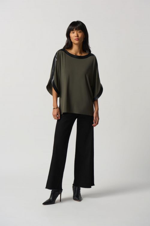 Joseph Ribkoff Avocado/Black Dolman Sleeve Boxy Top Style 233129