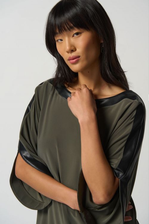 Joseph Ribkoff Avocado/Black Dolman Sleeve Boxy Top Style 233129