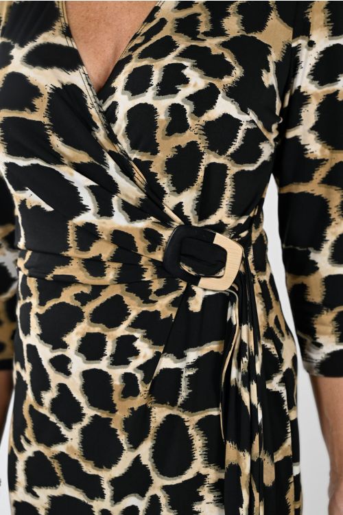 Frank Lyman Black/Beige Leopard Print Wrap Dress Style 233129