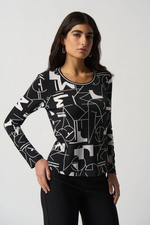 Joseph Ribkoff Black/Vanilla Letter Print Top Style 233145