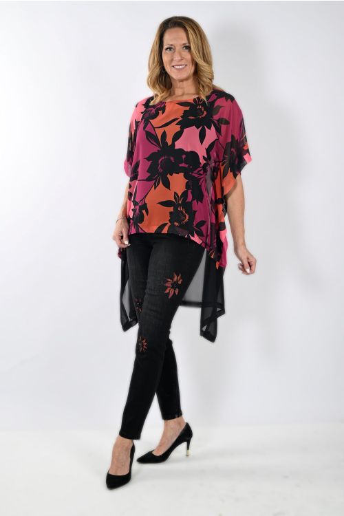 Frank Lyman Black/Magenta Woven Top Style 233176