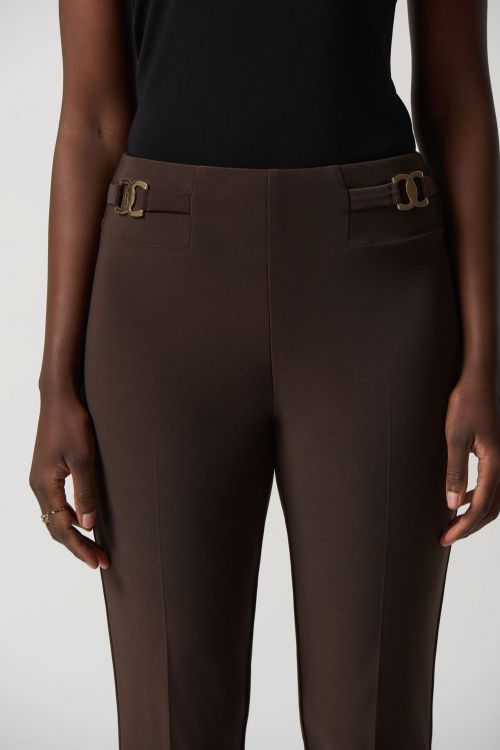 Joseph Ribkoff Mocha Bonded Silk Straight-Leg Pants Style 233180