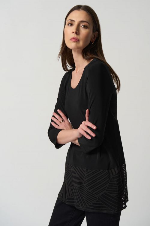 Joseph Ribkoff Black Burnout Knit Tunic Style 233190