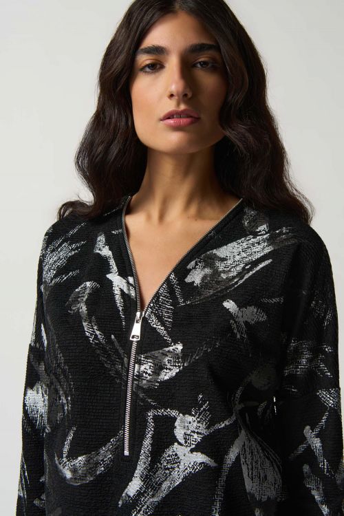 Joseph Ribkoff Black/Silver Abstract Print Boxy Top Style 233207