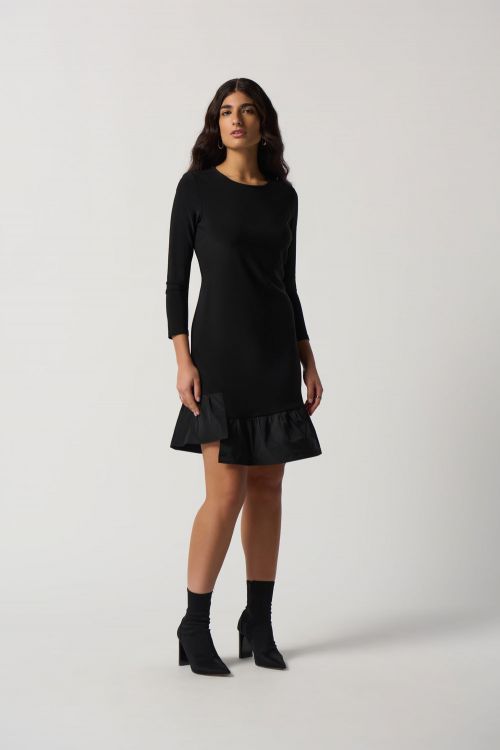 Joseph Ribkoff Black Ruffle Fit and Flare Dress Style 233274