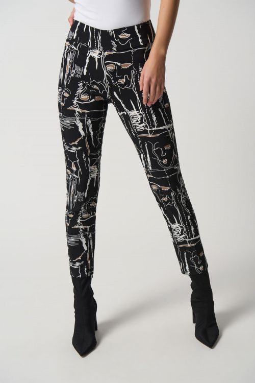 Joseph Ribkoff Black/Multi Face Print Cropped Pants Style 233278