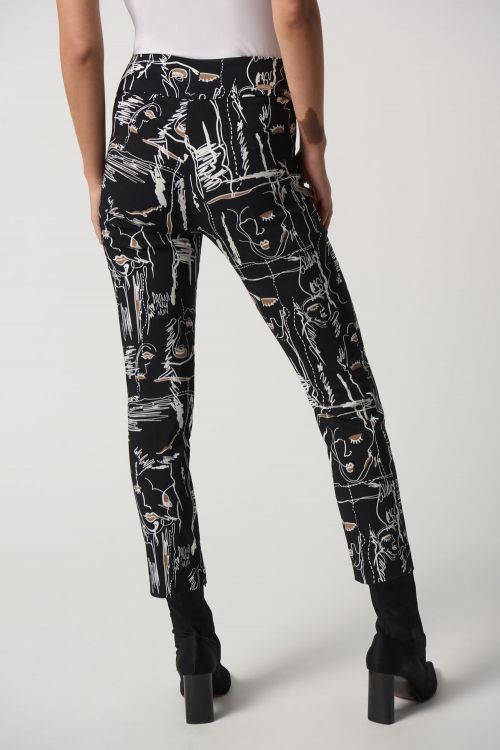 Joseph Ribkoff Black/Multi Face Print Cropped Pants Style 233278