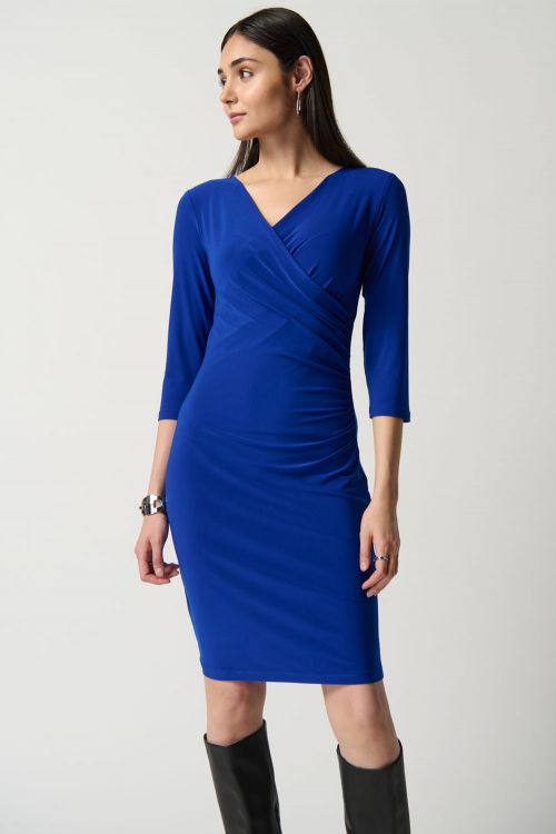 Joseph Ribkoff Royal Sapphire Three-Quarter Sleeve Wrap Dress Style 233305