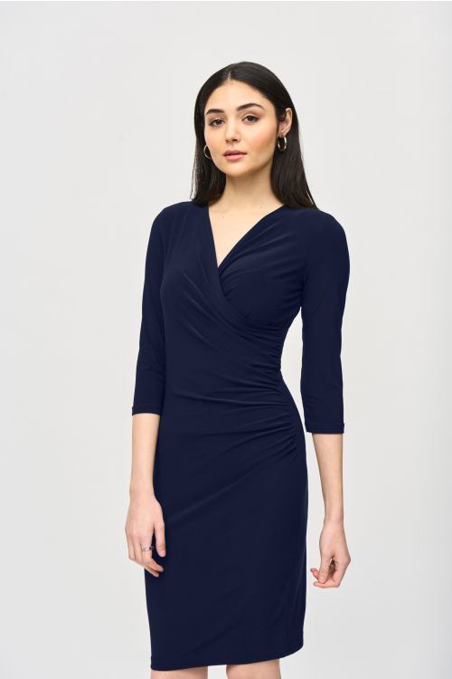 Joseph Ribkoff Midnight Blue Three-Quarter Sleeve Wrap Dress Style 233305