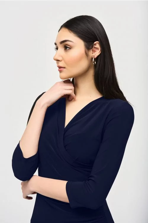 Joseph Ribkoff Midnight Blue Three-Quarter Sleeve Wrap Dress Style 233305