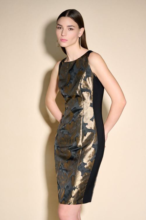 Joseph Ribkoff Black/Bronze Floral Jacquard Sleeveless Dress Style 233715