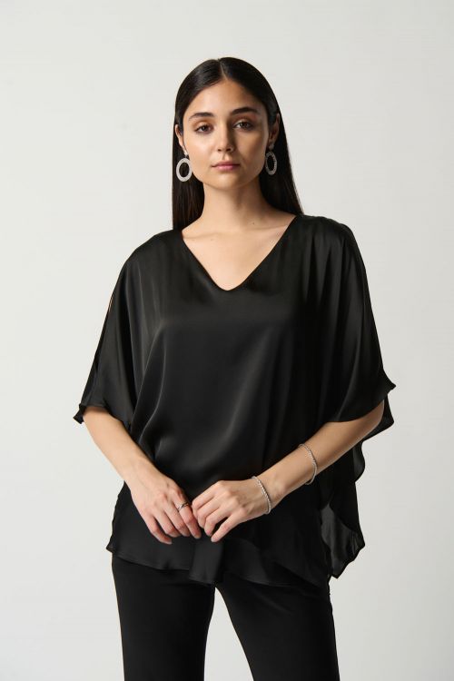 Joseph Ribkoff Black Satin Cape Top Style 233754