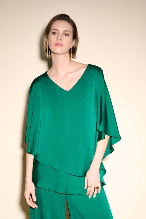 Joseph Ribkoff True Emerald Satin Cape Top Style 233754