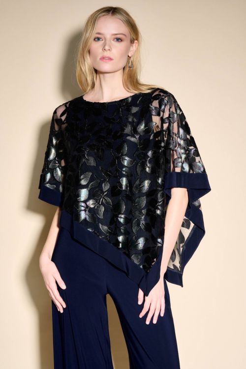 Joseph Ribkoff Midnight Blue/Multi Asymmetrical Layered Top Style 233774