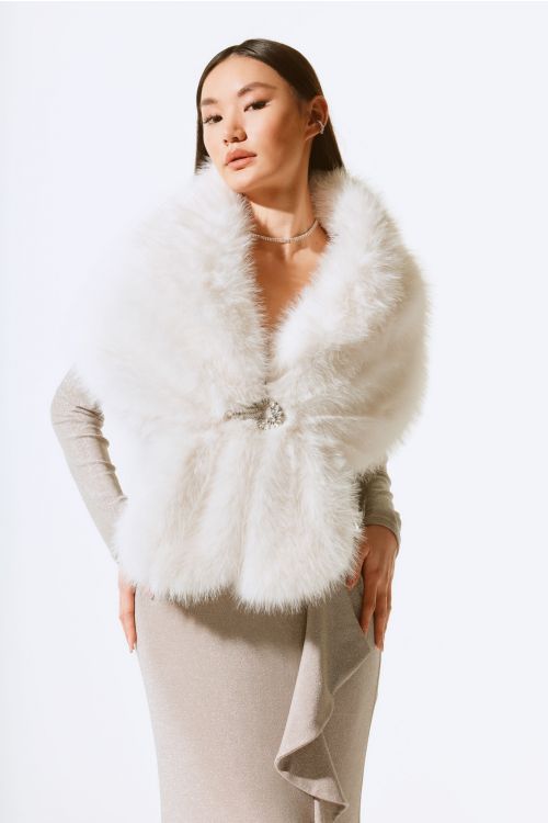 Joseph Ribkoff Vanilla Faux Fur Cape Style 233796