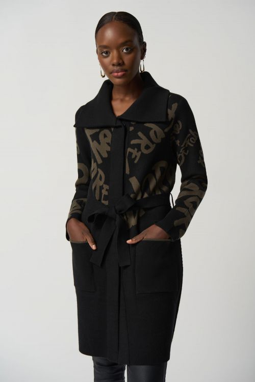 Joseph Ribkoff Black/Avocado Wording Print Coat Style 233960