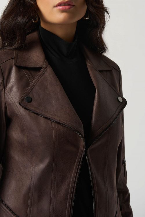 Joseph Ribkoff Mocha Faux Suede Moto Jacket Style 233969