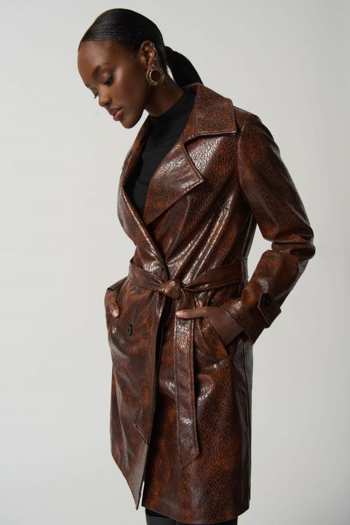 Joseph Ribkoff Brown Faux Leather Coat Style 233973