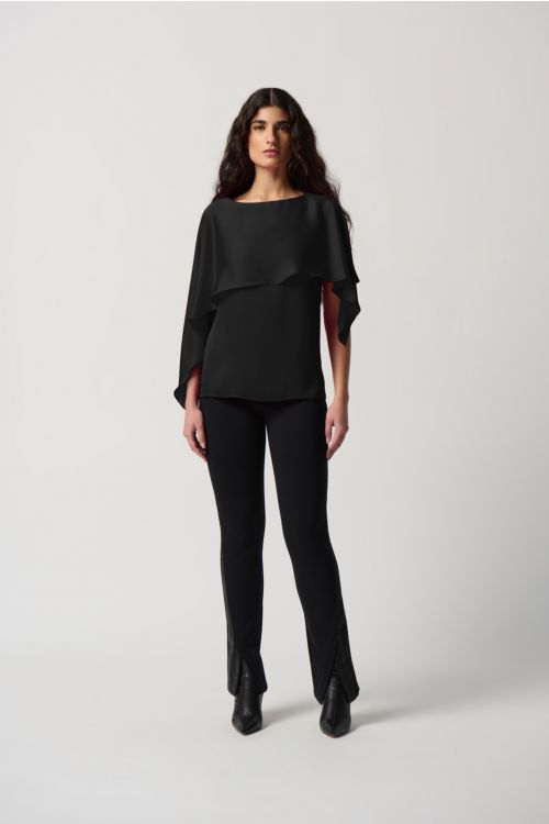 Joseph Ribkoff Black Satin Layered Top With Boat Neck Style 234023