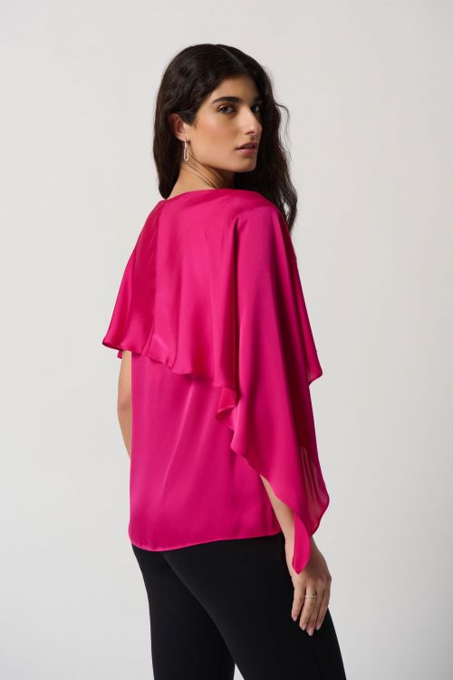 Joseph Ribkoff Shocking Pink Satin Layered Top With Boat Neck Style 234023