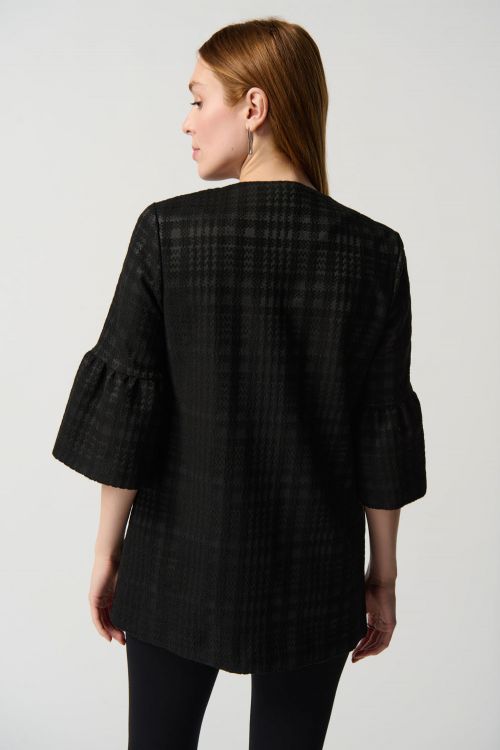 Joseph Ribkoff Black Plaid Woven Jacquard Trapeze Coat Style 234057