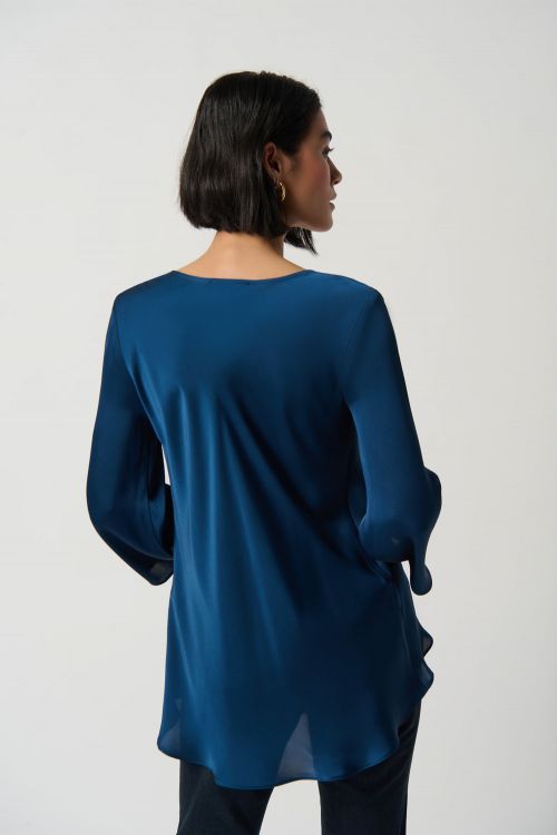 Joseph Ribkoff Royal Sapphire Cowl Neckline Satin Flared Top Style 234082