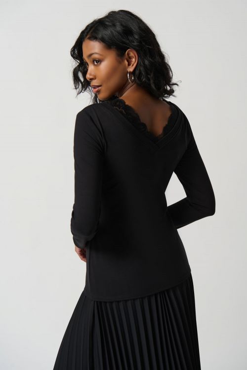 Joseph Ribkoff Black Jersey and Lace Fitted Long Sleeve Top Style 234089