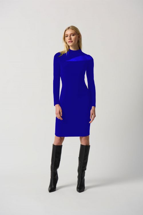 Joseph Ribkoff Royal Sapphire Mock Neck Dress With Mesh Insert Style 234096