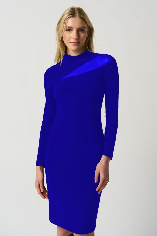 Joseph Ribkoff Royal Sapphire Mock Neck Dress With Mesh Insert Style 234096