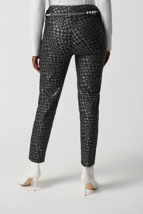 Joseph Ribkoff Black/Multi Houndstooth Millennium Pull-On Pants With Pearl Belt Style 234101