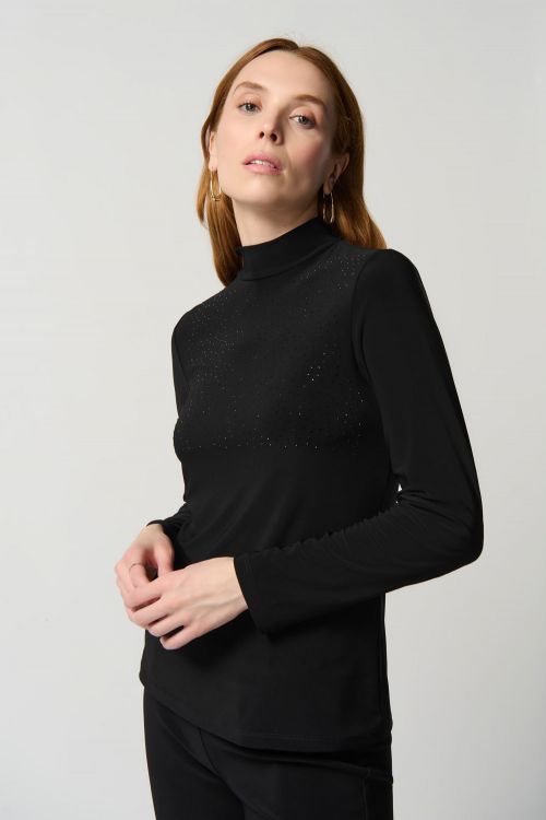 Joseph Ribkoff Black Silky Knit Long Sleeve Mock Neck Top Style 234129