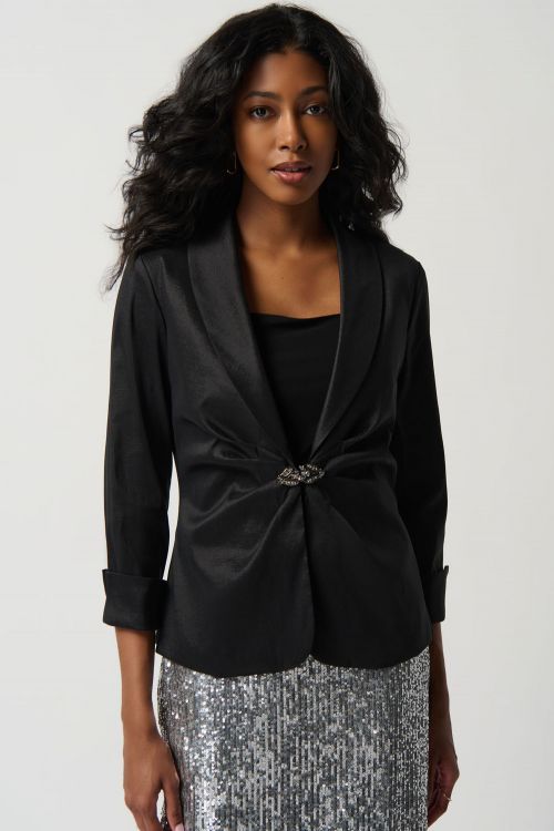 Joseph Ribkoff Black Taffeta Fitted Blazer With Shawl Collar Style 234144