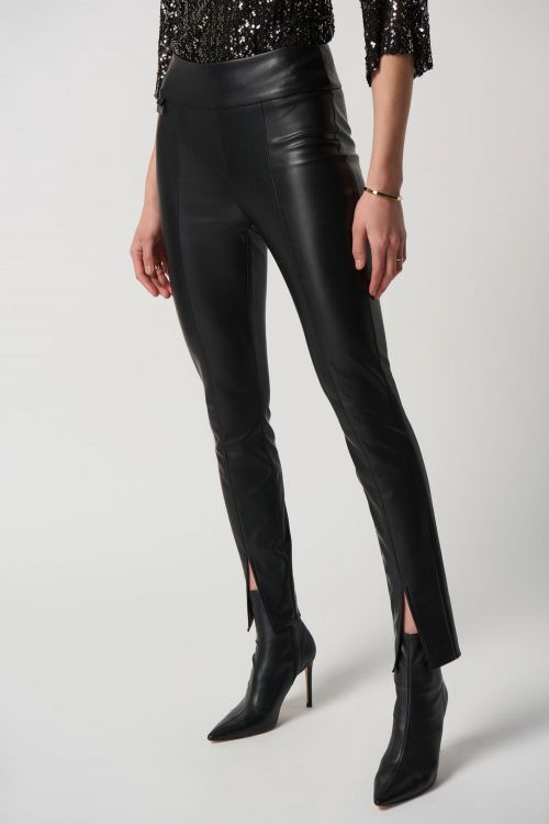 Joseph Ribkoff Black Faux Leather Slim Fit Pull-On Pants Style 234148