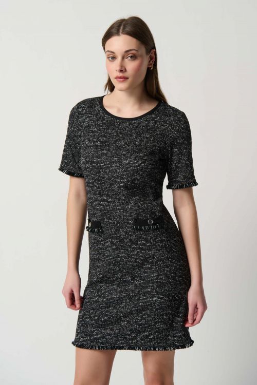 Joseph Ribkoff Black/Off-White Jacquard Knit Dress Style 234157