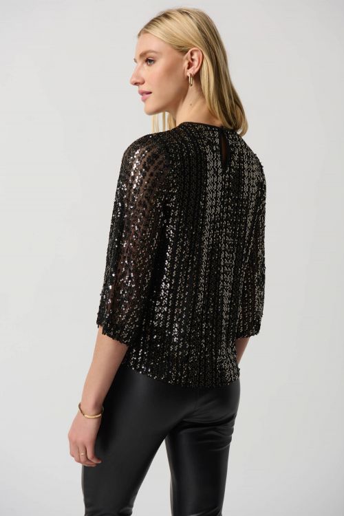 Joseph Ribkoff Black/Gold Sequin Boxy Top Style 234176