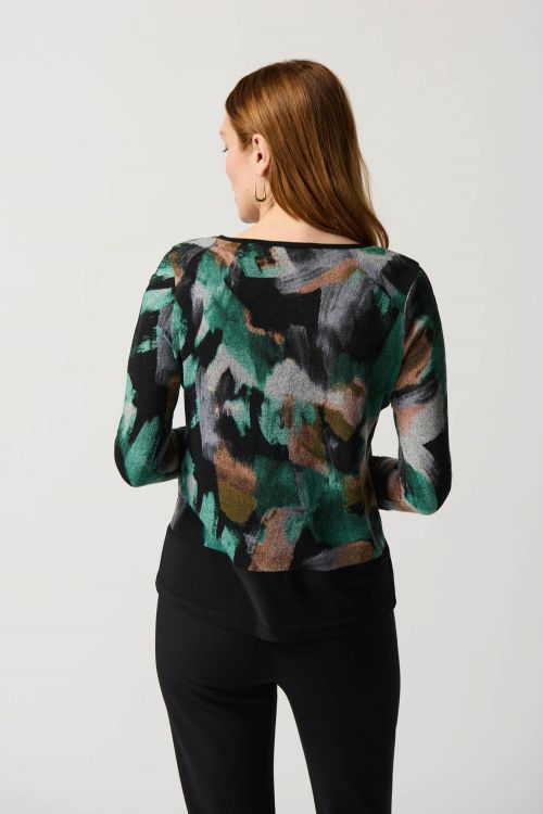 Joseph Ribkoff Black/Multi Abstract Print Sweater Knit Top Style 234185