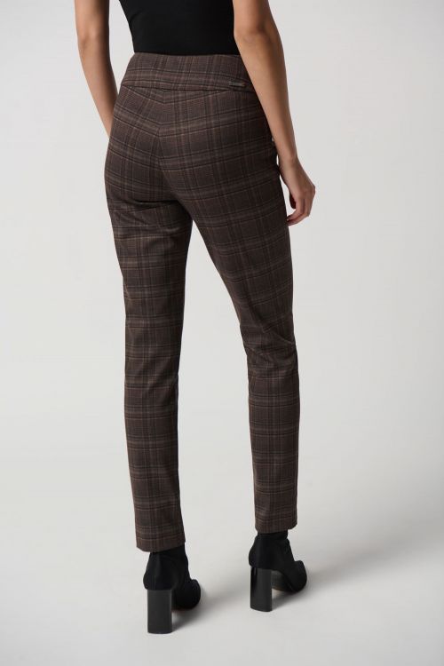 Joseph Ribkoff Brown/Multi Heavy Knit Plaid Pull-On Pants Style 234190