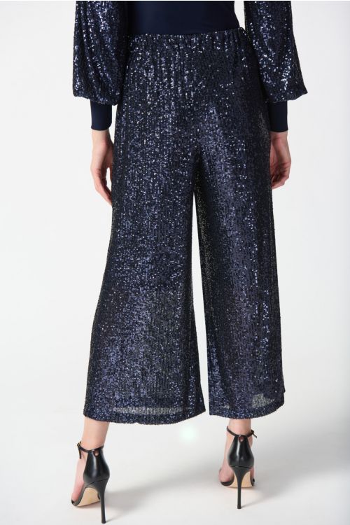 Joseph Ribkoff Black/Gunmetal Sequin Pull-On Culotte Pants Style 234215