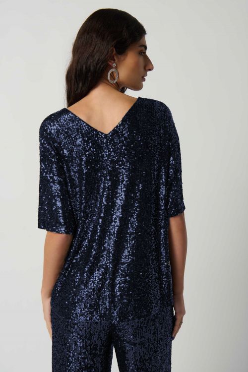 Joseph Ribkoff Midnight Blue Sequin Dolman Sleeve Boxy Top Style 234216