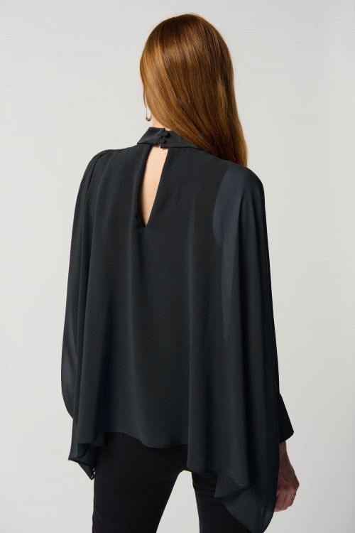 Joseph Ribkoff Black Chiffon Poncho Top With Mock Neck Collar Style 234245