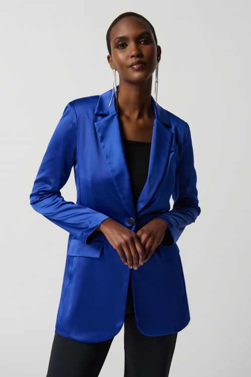 Joseph Ribkoff Royal Sapphire Satin Blazer With Faux Pockets Style 234267