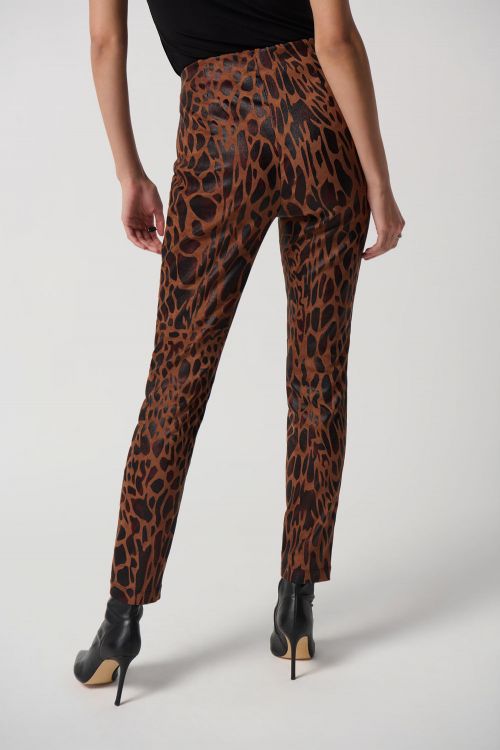 Joseph Ribkoff Toffee/Black Animal Print Suede Slim Fit Pull-On Pants Style 234283