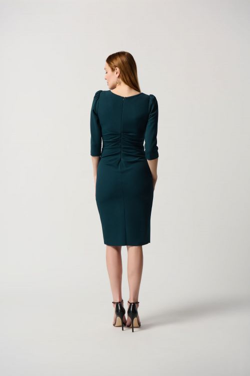 Joseph Ribkoff Alpine Green Scuba Crepe Boat Neckline Sheath Dress Style 234290