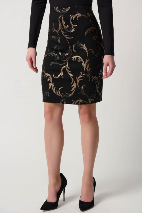 Joseph Ribkoff Black/Multi Baroque Print Pull-On Pencil Skirt Style 234296