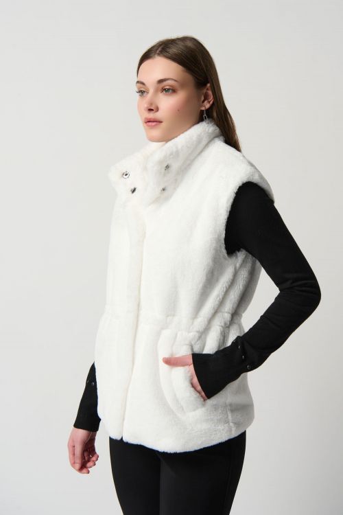 Joseph Ribkoff Vanilla Faux Fur Vest with Pockets Style 234903