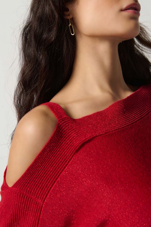 Joseph Ribkoff Lipstick Red One-Shoulder Top Style 234916