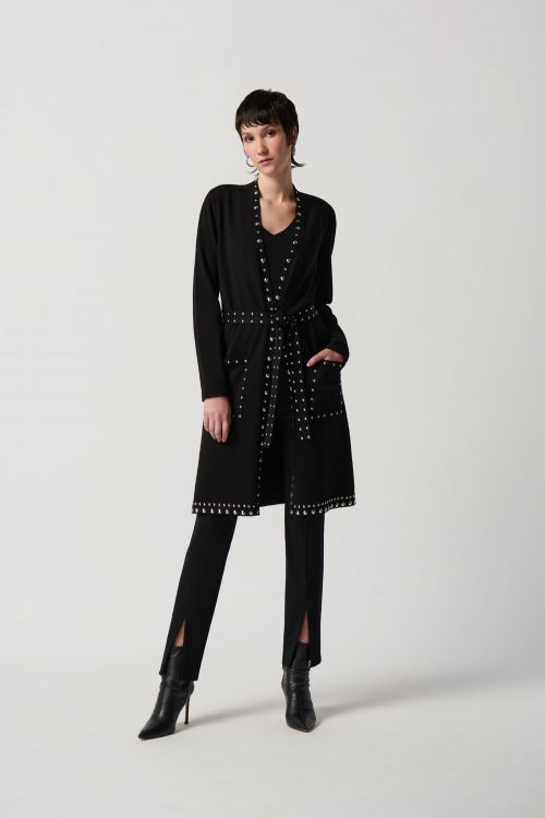 Joseph Ribkoff Black Coat With V-Shape Neckline Style 234919